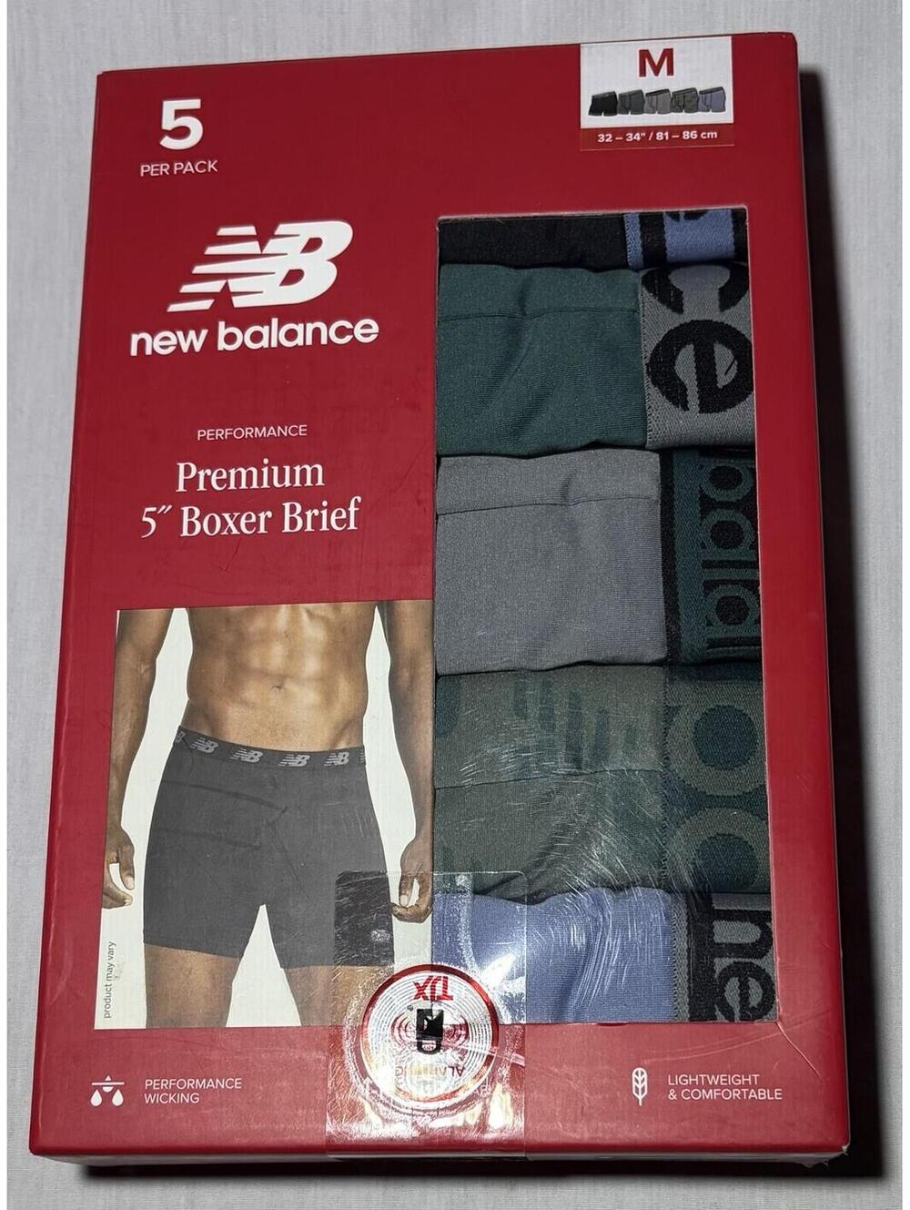 New Balance Premium 5" Boxer Briefs 5-Pack Size M Moisture Wicking Multicolor x3 - Picture 3 of 5